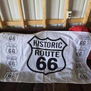 Route 66 Historic Shield Wall Flag - Black & White